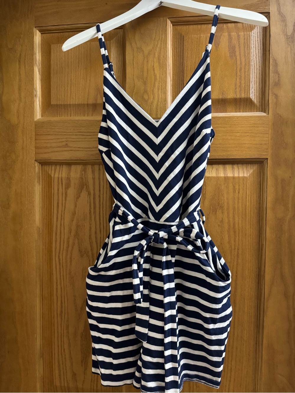 Monteau Navy & White Striped Spaghetti Strap One-Piece